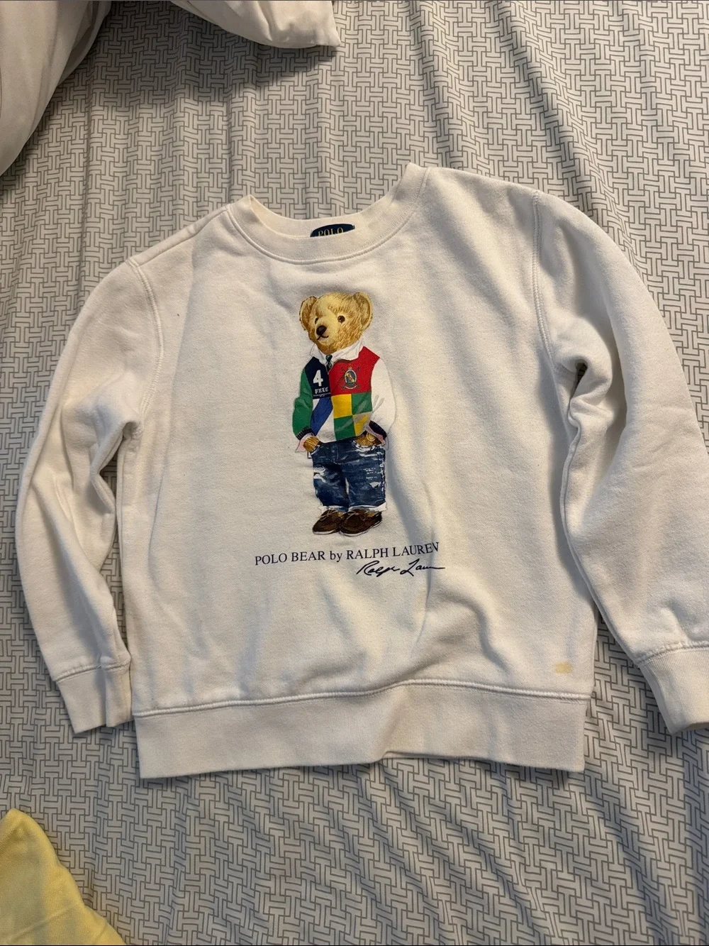 Ralph Lauren White Sweatshirt with Multicolor Polo Bear Graphic boys size 7